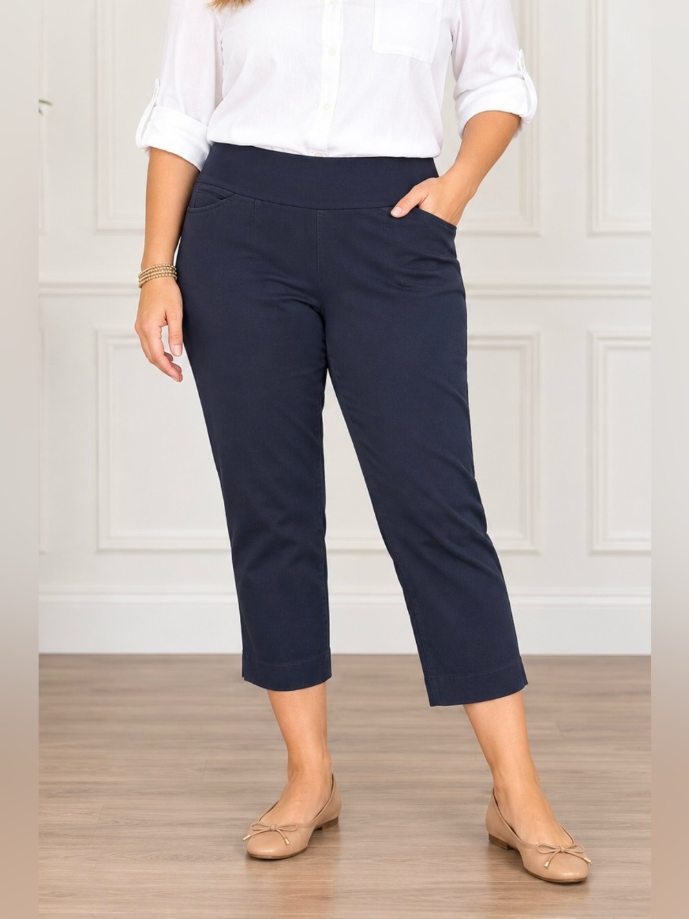 J. Jill Wearever Navy Blue Stretch Cropped Pants Large Petite LP